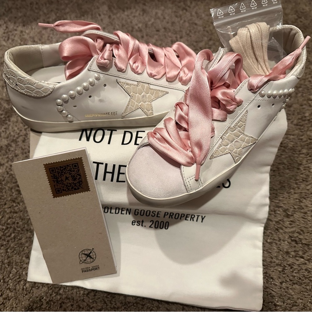Golden Goose White and Pink Athletic Shoes